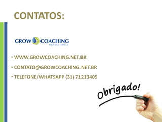 • WWW.GROWCOACHING.NET.BR
• CONTATO@GROWCOACHING.NET.BR
• TELEFONE/WHATSAPP (31) 71213405
CONTATOS:
 