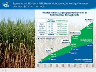 Expansão em Biomassa: UTE Baldin inicia operações em ago/10 e mais
     quatro projetos em construção




                                      √




17
 