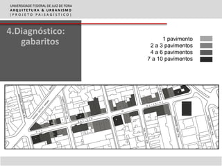 UNVERSIDADE FEDERAL DE JUIZ DE FORA
ARQUITETURA & URBANISMO
|PROJETO PAISAGÍSTICO|



4.Diagnóstico:
                                            1 pavimento
   gabaritos                           2 a 3 pavimentos
                                       4 a 6 pavimentos
                                      7 a 10 pavimentos
 