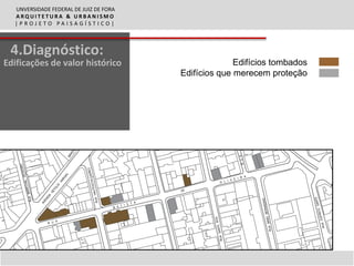 UNVERSIDADE FEDERAL DE JUIZ DE FORA
  ARQUITETURA & URBANISMO
  |PROJETO PAISAGÍSTICO|



 4.Diagnóstico:
Edificações de valor histórico                        Edifícios tombados
                                        Edifícios que merecem proteção
 