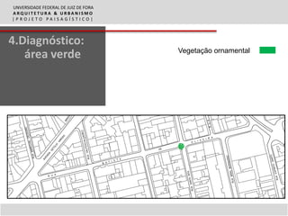 UNVERSIDADE FEDERAL DE JUIZ DE FORA
ARQUITETURA & URBANISMO
|PROJETO PAISAGÍSTICO|



4.Diagnóstico:
                                      Vegetação ornamental
   área verde
 