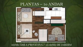 PLANTAS – 1o ANDAR

300M2 ÁREA PRIVATIVA / 55-96M2 DE JARDIM

 