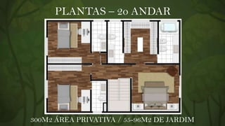 PLANTAS – 2o ANDAR

300M2 ÁREA PRIVATIVA / 55-96M2 DE JARDIM

 