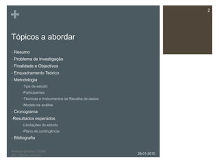 Tópicos a abordar Resumo 