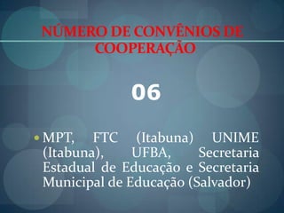 O MP E OS OBJETIVOS DO MILÊNIO: SAÚDE E EDUCAÇÃO DE QUALIDADE PARA TODOSTEMPO DE EXISTÊNCIA DO PROGRAMA  24 MESES