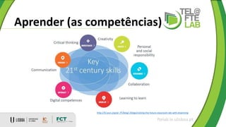 Aprender (as competências)
ftelab.ie.ulisboa.pt
http://fcl.eun.org/pt_PT/blog/-/blogs/visiting-the-future-classroom-lab-with-etwinning
 