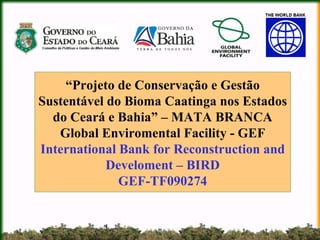“ Projeto de Conservação e Gestão Sustentável do Bioma Caatinga nos Estados do Ceará e Bahia” – MATA BRANCA Global Enviromental Facility - GEF International Bank for Reconstruction and Develoment – BIRD GEF-TF090274 