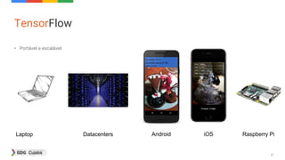 37
TensorFlow
• Portável e escalável
Laptop Datacenters Android iOS Raspberry Pi
 