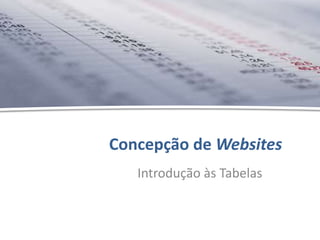 Concepção de Websites - Introdução às Tabelas - Hélder Oliveira
Concepção de Websites
Introdução às Tabelas
 