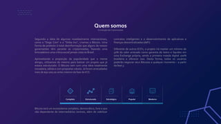 Seguindo a ideia de algumas moedas/meme internacionais,
como a “Doge Coin” e a “Shiba Inu”, criamos o Bitcoio. Uma
forma de protesto à total desinformação que alguns de nossos
governantes têm perante as criptomoedas, fazendo uma
brincadeira e uma crítica social jamais vista no Brasil.
Aproveitando a proporção da popularidade que o meme
atingiu, utilizamos do mesmo para batizar um projeto que já
estava estruturado. O Bitcoio vem com uma ideia totalmente
inovadora, sólida e com propostas viáveis. Já foram arrecadados
mais de $50.000,00 antes mesmo da fase de ICO.
Bitcoio será um ecossistema completo, democrático, livre e que
não dependente de intermediários centrais, além de viabilizar
contratos inteligentes e o desenvolvimento de aplicativos e
finanças descentralizadas (deFi).
Diferente de outros ICO’s, o projeto irá manter um mínimo de
50% do valor arrecado como garantia de lastro e liquidez em
uma Exchange própria, sendo a primeira moeda digital 100%
brasileira a oferecer isso. Desta forma, todos os usuários
poderão negociar seus Bitcoios a qualquer momento - a partir
da fase 3.
A evolução das Criptomoedas
Quem somos
Completo Estruturado Estratégico Popular Moderno
 