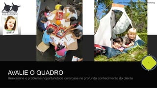 AVALIE  O  QUADRO
Reexamine  o  problema /  oportunidade com  base  no  profundo conhecimento do  cliente
www.Sharks.Digital
Fonte:	
  Oracle	
  -­‐ CX	
  Strategy&	
  Design	
  Workshop
 