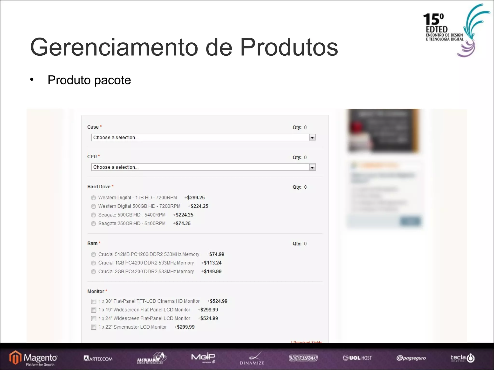 Gerenciamento de Produtos Produto pacote 