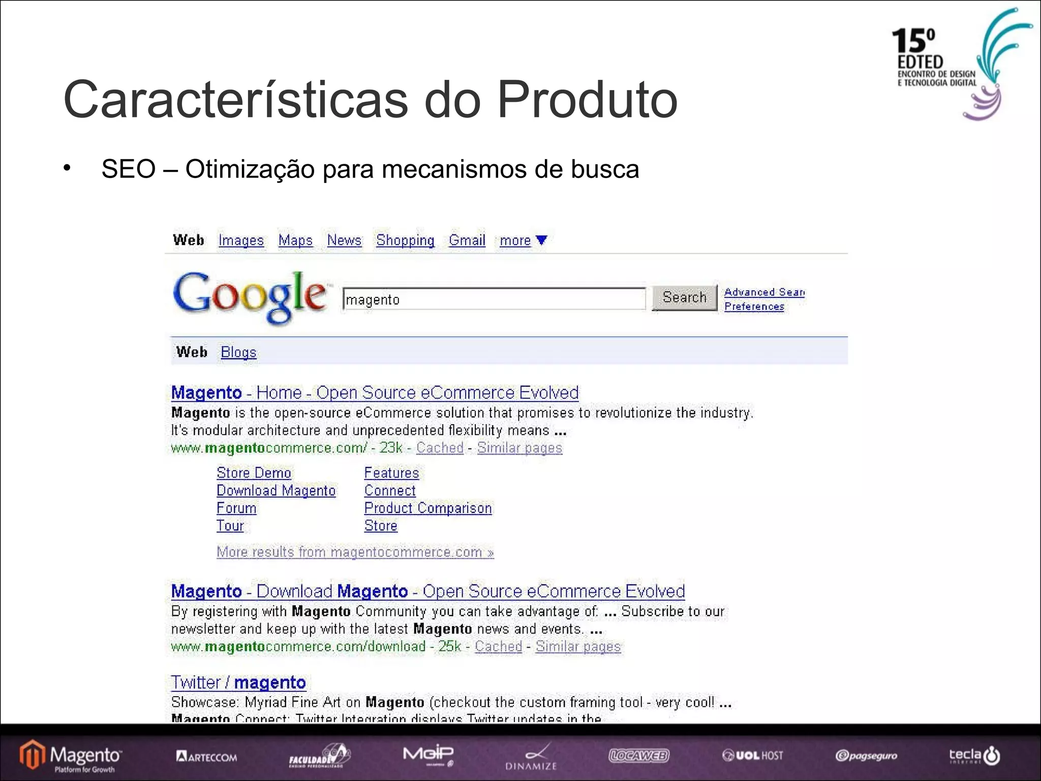 Características do Produto SEO – Otimização para mecanismos de busca 