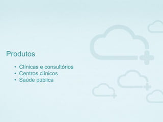 Produtos
• Clínicas e consultórios
• Centros clínicos
• Saúde pública
 