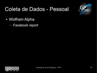 Fernando de Assis Rodrigues - 2014 29
Coleta de Dados - Pessoal
● Wolfram Alpha
– Facebook report
 