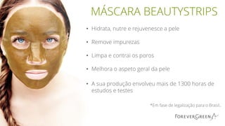 MÁSCARA BEAUTYSTRIPS
• Hidrata, nutre e rejuvenesce a pele
• Remove impurezas
• Limpa e contrai os poros
• Melhora o aspeto geral da pele
• A sua produção envolveu mais de 1300 horas de
estudos e testes
*Em fase de legalização para o Brasil.
 