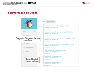 Segmentação de Leads
Páginas Segmentadas
Formulários
Isca Digital
Gênero, interesses
 