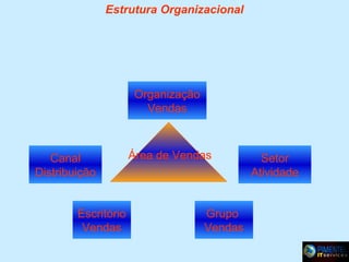 Estrutura Organizacional

Organização
Vendas

Canal
Distribuição
Escritório
Vendas

Área de Vendas

Grupo
Vendas

Setor
Atividade

 