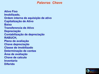 Palavras Chave
Ativo Fixo
Imobilizado,
Ordem interna de aquisição de ativo
Capitalização de Ativo
Baixa
Transferencia de Ativo
Depreciação
Contabilização de depreciação
RABUCH,
Plano de avaliação
Chave depreciação
Classe de imobilizado
Determinação de contas
Área de avaliação
Chave de calculo
Inventario
Diferido

 