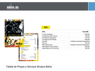 Tabela de Preços e Serviços Sinapro Bahia 