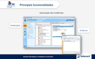 Qualificações
Evidências
Associação das evidências
Principais funcionalidades
 