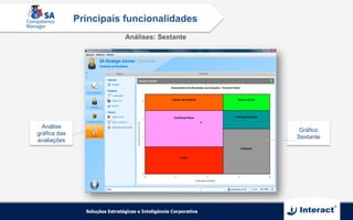 Análise
gráfica das
avaliações
Gráfico
Sextante
Análises: Sextante
Principais funcionalidades
 