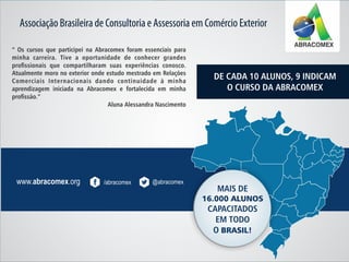 PARCERIA INTERNACIONAL CURSOS ABRACOMEX
DUPLA CERTIFICAÇÃO BRASIL - EUA
 