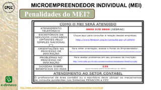 http://www.portaldoempreendedor.gov.br/mei-microempreendedor-individual
MICROEMPREENDEDOR INDIVIDUAL (MEI)
Penalidades do MEI?
 