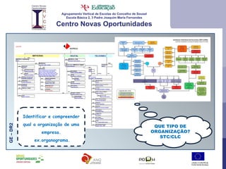 Agrupamento Vertical de Escolas do Concelho de Sousel Escola Básica 2, 3 Padre Joaquim Maria Fernandes Centro Novas Oportunidades GE – DR2 Identificar e compreender qual a organização de uma empresa. ex.organograma. QUE TIPO DE ORGANIZAÇÃO? STC/CLC 