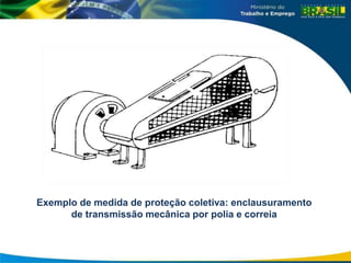 Exemplo de medida de proteção coletiva: enclausuramento
de transmissão mecânica por polia e correia
 