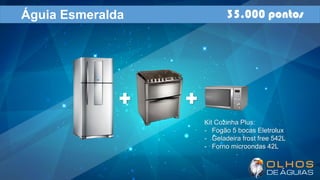 Águia Esmeralda 35.000 pontos
+ +
Kit Cozinha Plus:
- Fogão 5 bocas Eletrolux
- Geladeira frost free 542L
- Forno microondas 42L
 