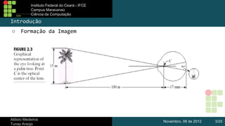 Instituto Federal do Ceará - IFCE
Campus Maracanaú
Ciência da Computação

Introdução
○

Formação da Imagem

Aldisio Medeiros
Tunay Araújo

Novembro, 08 de 2012

3/25

 