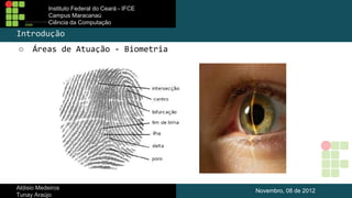 Instituto Federal do Ceará - IFCE
Campus Maracanaú
Ciência da Computação

Introdução
○

Áreas de Atuação - Biometria

Aldisio Medeiros
Tunay Araújo

Novembro, 08 de 2012

 