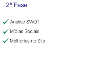 2ª Fase
Analise SWOT
Mídias Sociais
Melhorias no Site

 