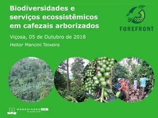 Biodiversidades e
serviços ecossistêmicos
em cafezais arborizados
Viçosa, 05 de Outubro de 2018
Heitor Mancini Teixeira
 