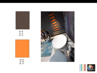 R: 90 
G: 
74 
B: 66 
R: 255 
G: 
140 
B: 57 
 