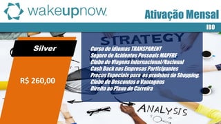 Silver 
IBO 
Curso de Idiomas TRANSPARENT 
Seguro de Acidentes Pessoais MAPFRE 
Clube de Viagens Internacional/Nacional 
Cash Back nas Empresas Participantes 
Preços Especiais para os produtos do Shopping. 
Clube de Descontos e Vantagens 
Direito ao Plano de Carreira 
Ativação Mensal 
R$ 260,00  