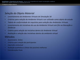 Apresentação Usabilidade e Second Life - Experiência do usuário