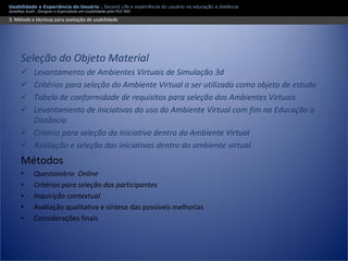 Apresentação Usabilidade e Second Life - Experiência do usuário