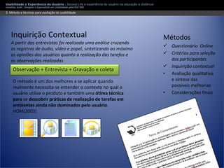 Apresentação Usabilidade e Second Life - Experiência do usuário