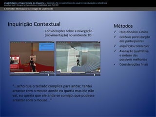 Apresentação Usabilidade e Second Life - Experiência do usuário