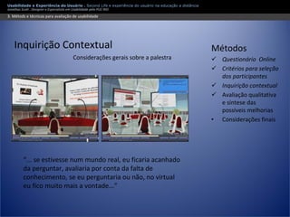 Apresentação Usabilidade e Second Life - Experiência do usuário