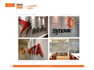 CASES:

comunicação
visual
Logotipo em alto relevo |

Logotipo em alto relevo |

Logotipo em alto relevo |
31

recepção

recepção

Adesivo jateado com impressão digital
www.rdxpropaganda.com.br

recepção

 