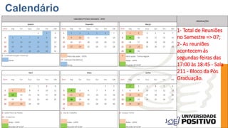 Calendário
Calendário Primeiro Semestre - 2015
OBSERVAÇÕES
Janeiro Fevereiro Março
Dom Seg Ter Qua Qui Sex Sáb Dom Seg Ter...