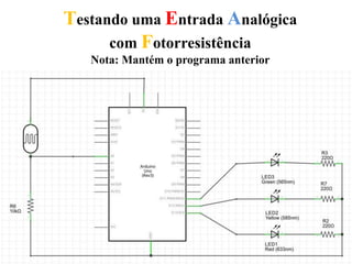Testando uma Entrada Analógica
com Fotorresistência
Nota: Mantém o programa anterior
 