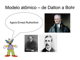 Modelo atômico – de Dalton a Bohr

Agora Ernest Rutherford

 