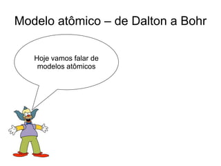 Modelo atômico – de Dalton a Bohr
Hoje vamos falar de
modelos atômicos

 