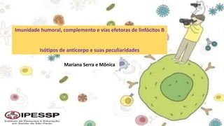 Mariana Serra e Mônica
Imunidade humoral, complemento e vias efetoras de linfócitos B
Isótipos de anticorpo e suas peculiaridades
 
