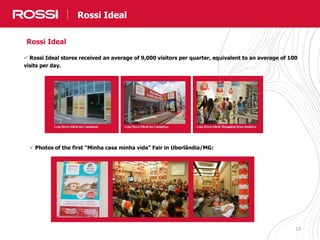 13
Rossi Ideal
Rossi Ideal
 Rossi Ideal stores received an average of 9,000 visitors per quarter, equivalent to an average of 100
visits per day.
 Photos of the first “Minha casa minha vida” Fair in Uberlândia/MG:
 