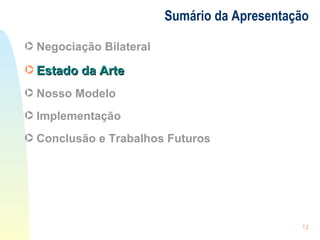 Sumário da Apresentação Negociação Bilateral Estado da Arte Nosso Modelo Implementação Conclusão e Trabalhos Futuros 